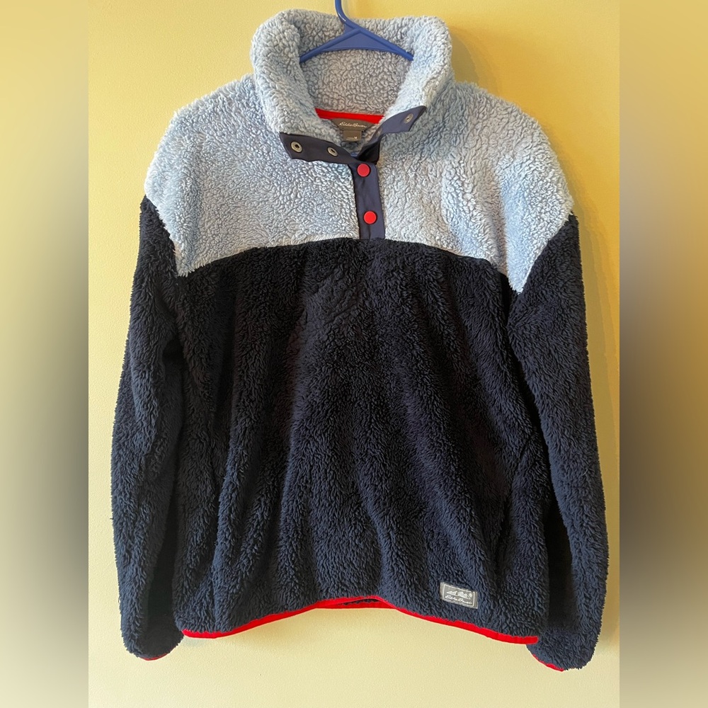 Eddie Bauer Sherpa Pullover - Light Blue and Navy